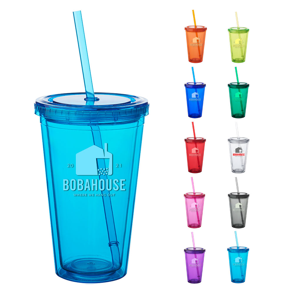 BelPromo 16 oz Double Wall Acrylic Tumbler with Straw