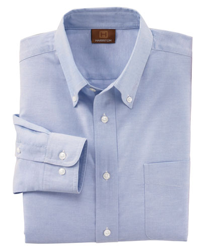 Harriton Mens Long Sleeve Oxford with Stain-Release
