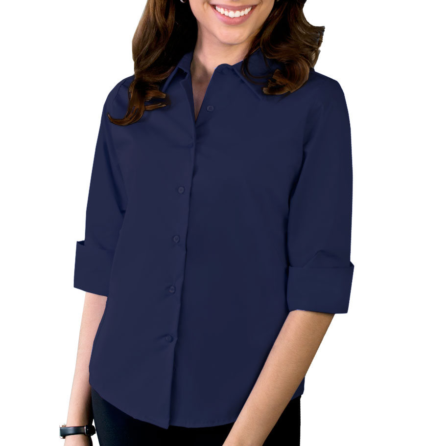 Blue Generation Ladies 34 Sleeve Stretch Poplin Blouse