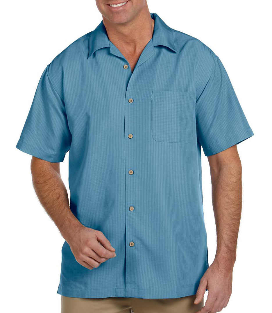 Harriton Mens Barbados Textured Camp Shirt