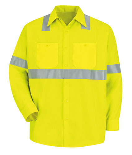 Red Kap Mens Long-Sleeve Hi-Vis Shirt with Reflective Striping