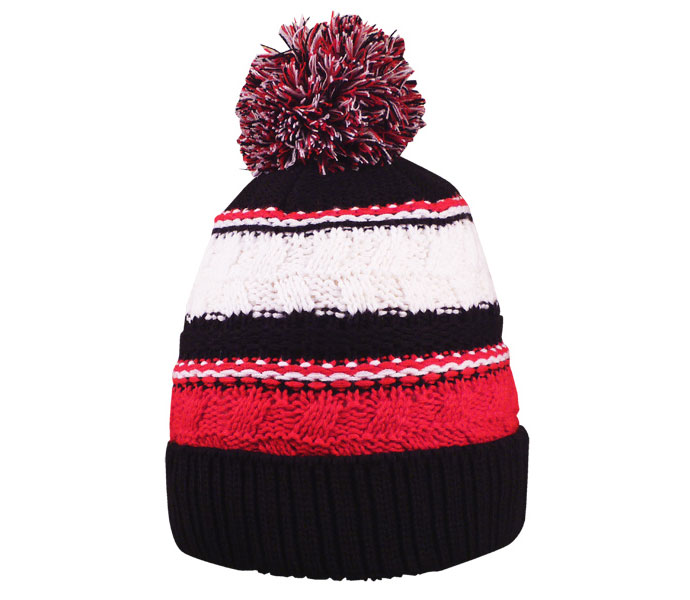 Apollo Striped Team Pom Beanie