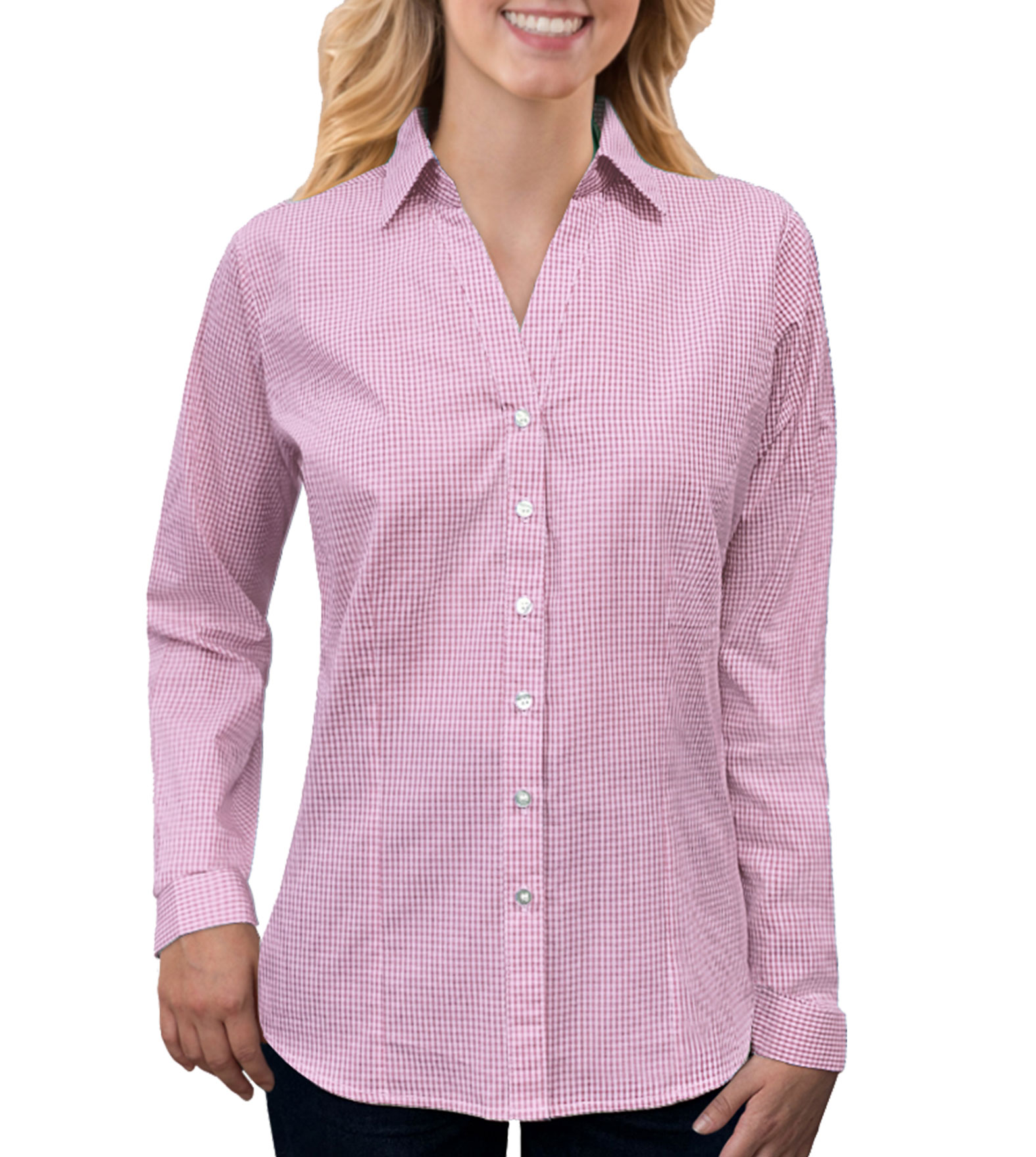 Blue Generation Ladies Long-Sleeve Gingham Shirt